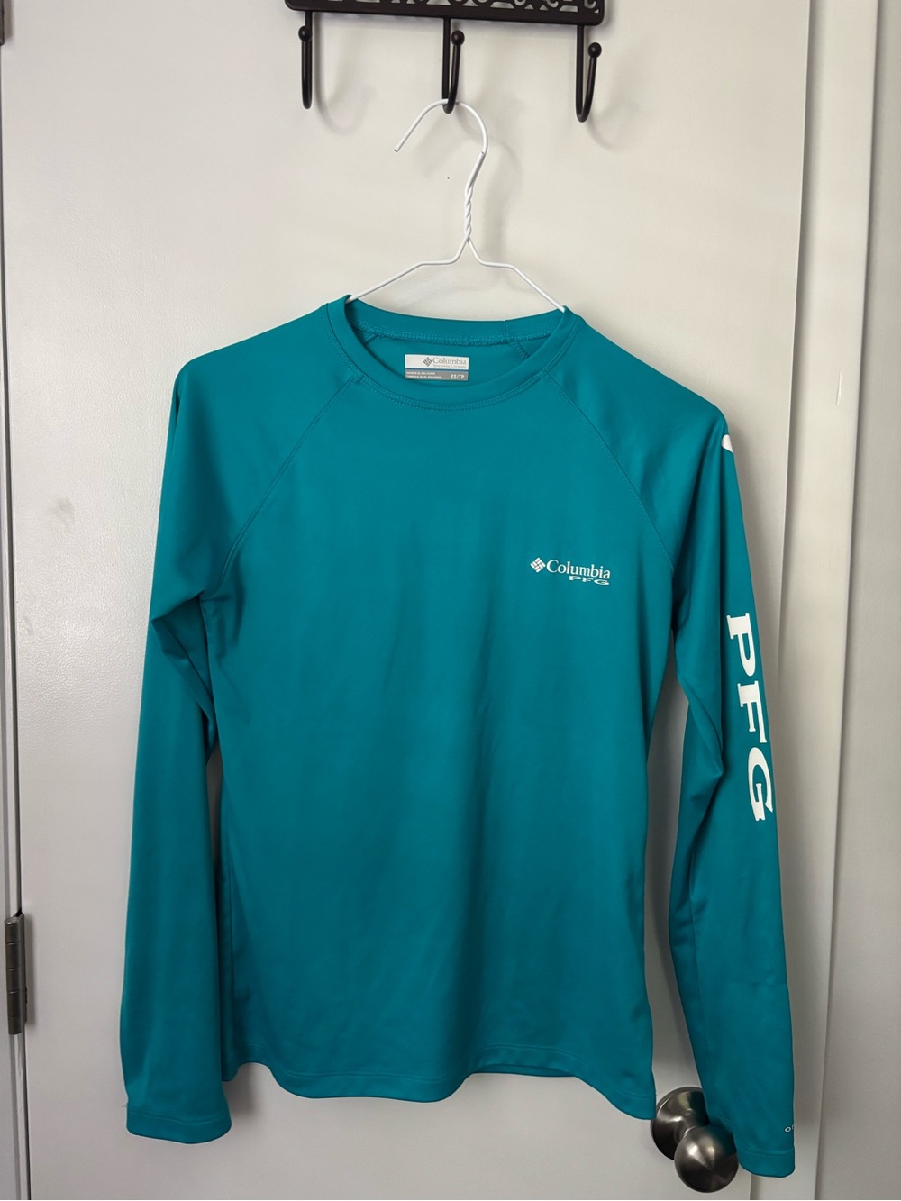 Columbia PFG Teal Sport Long Sleeve Rash Guard Sporty Outdoor Hiking Sun Shirt